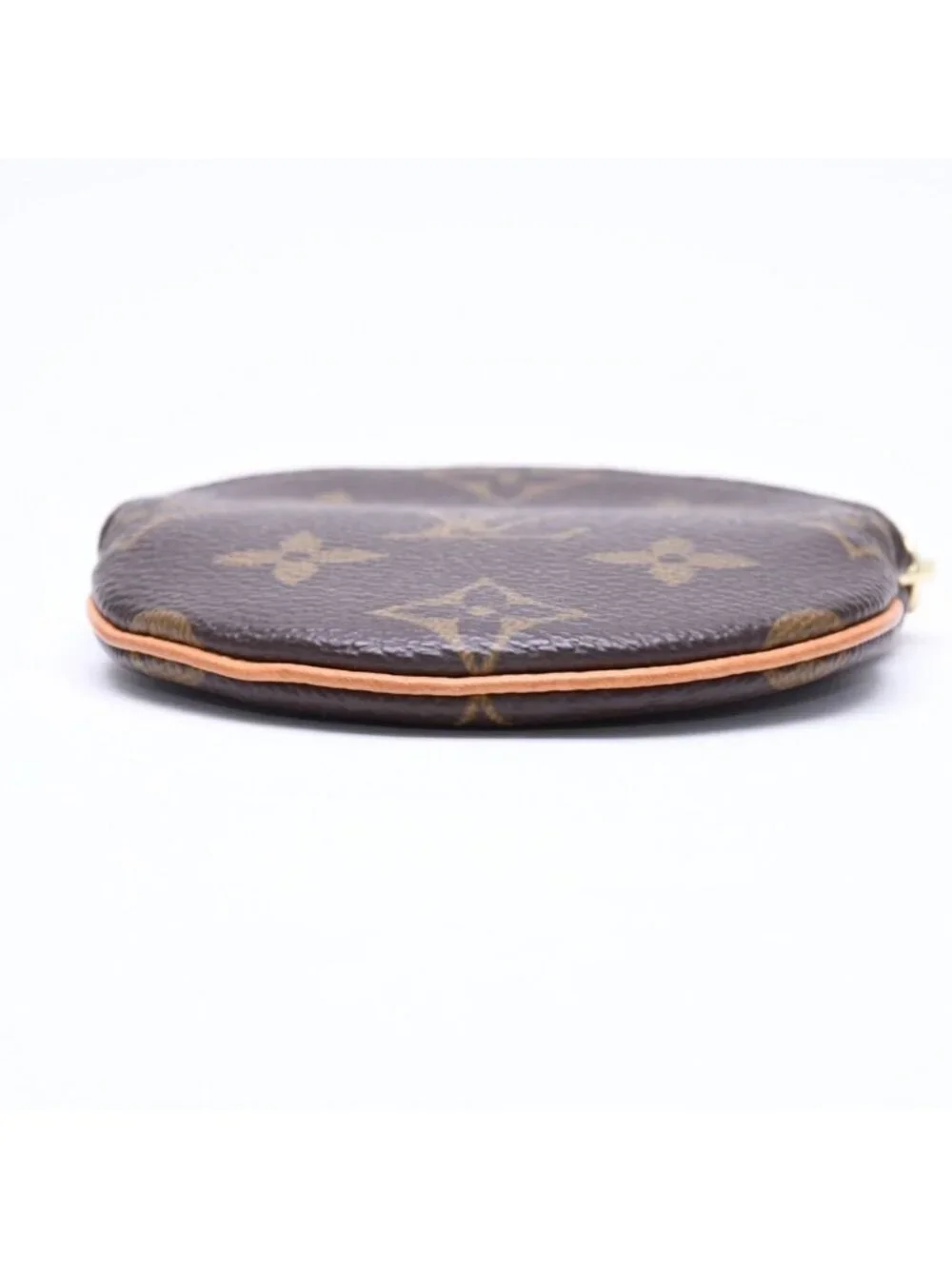 Louis Vuitton Porte Monnaie Rond Coin Purse Monogram Canvas Brown Case Gold